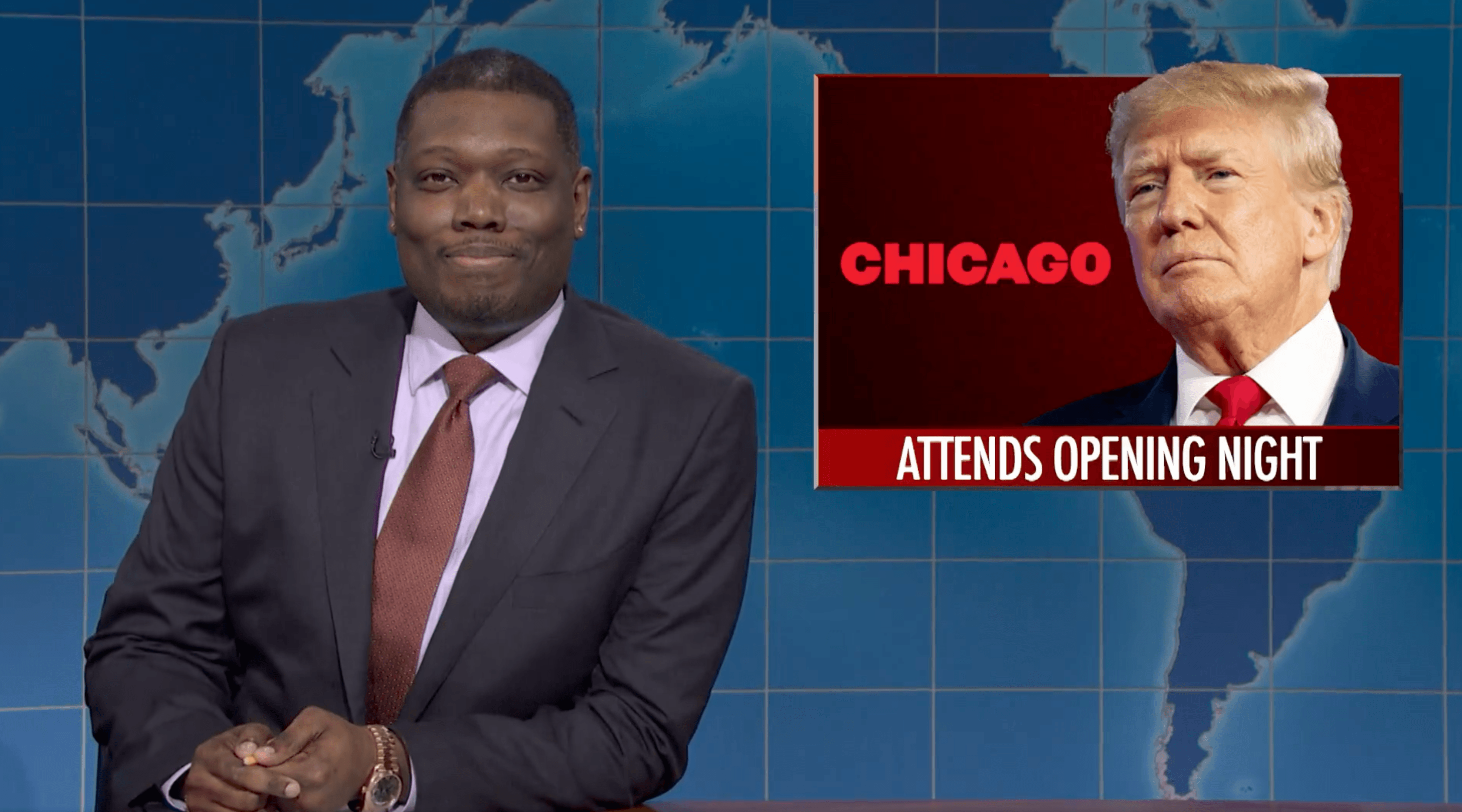Michael Che Says “It’s Cool” Trump Attends The Theater After POTUS Was At ‘Chicago’ Opening Night: “What’s The Worst That Could Happen?”