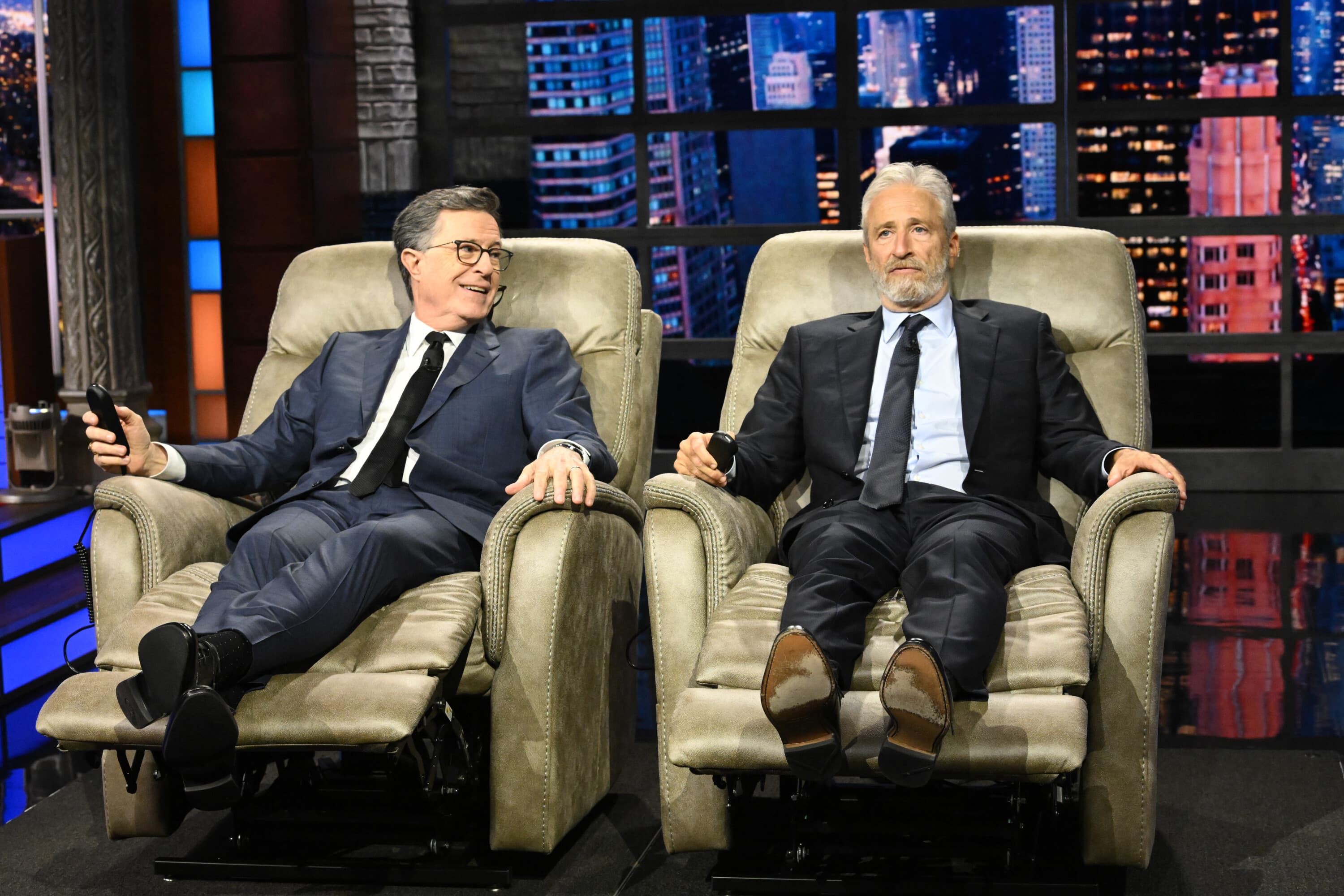 Jon Stewart Showers Stephen Colbert With Gifts in Honor of ‘The Late Show’s’ Final Week: ‘Don’t Confuse Cancellation With Failure’