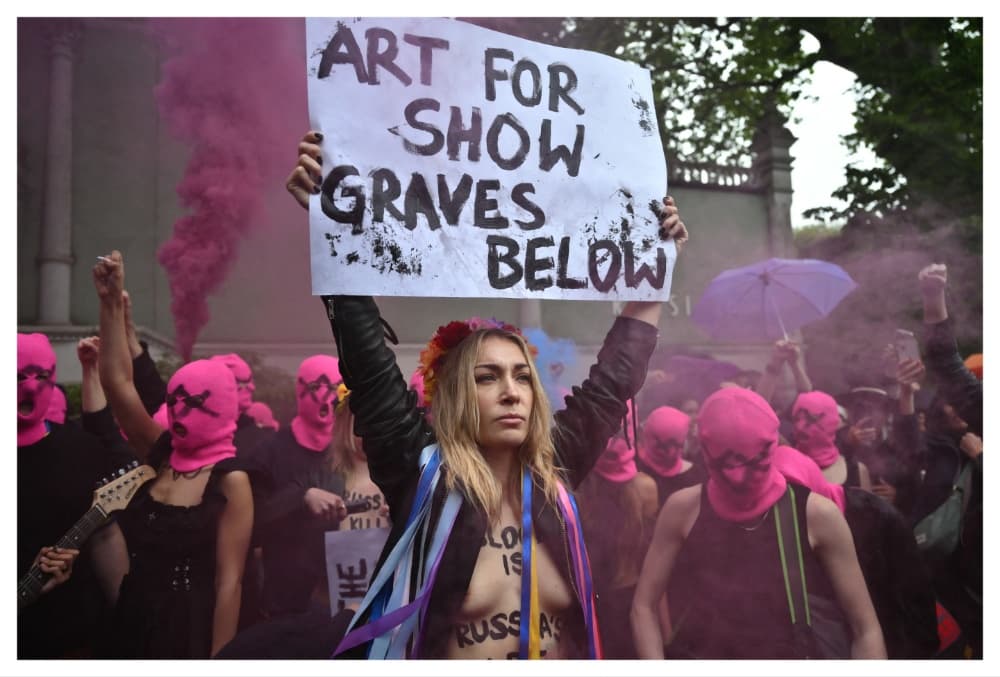 Pussy Riot Stage Protest Against Russian Pavilion at Venice Biennale Art Exhibition