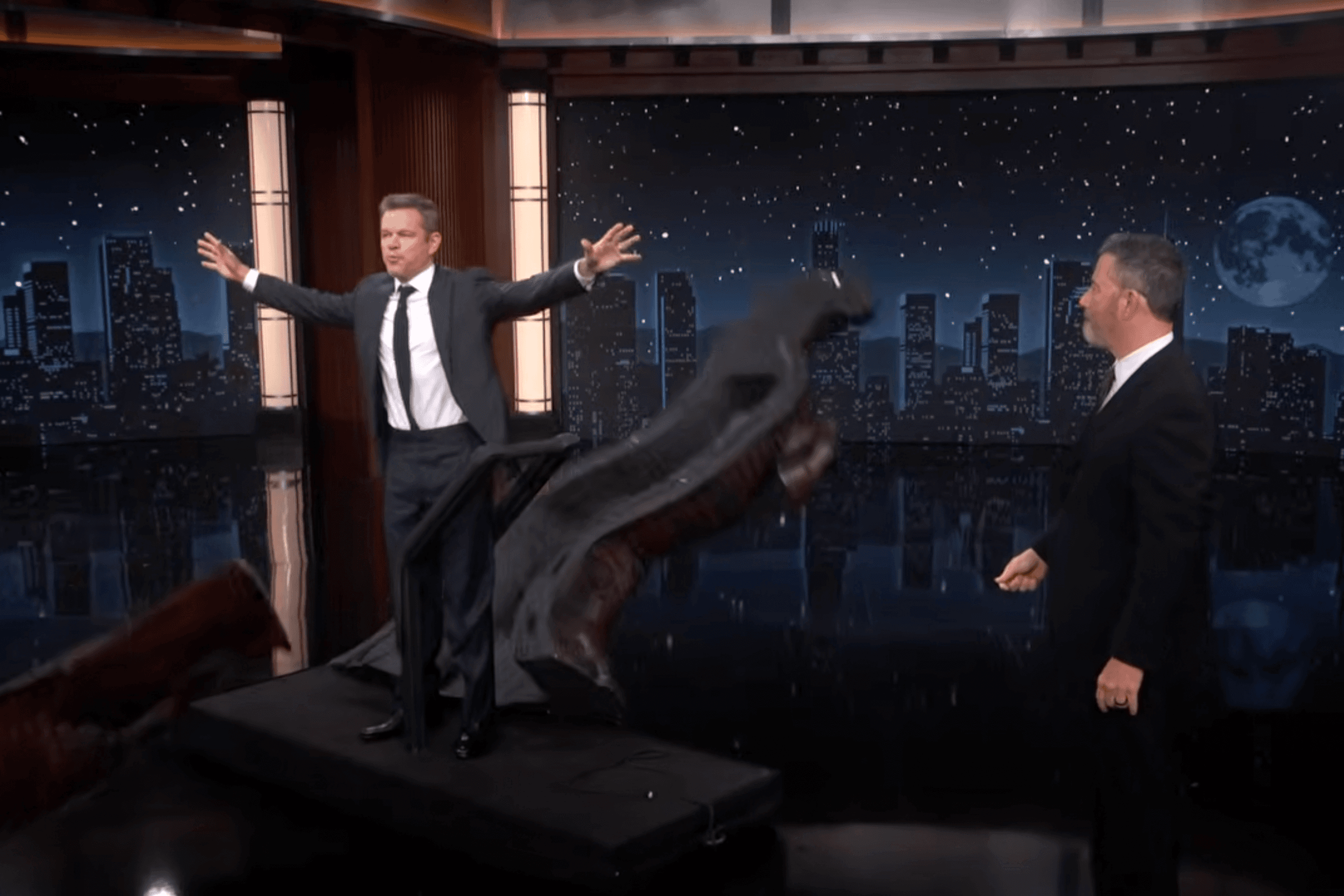 Matt Damon Crashes ‘Jimmy Kimmel Live!’ in a Trojan Horse to Troll Him: ‘I Did It!’