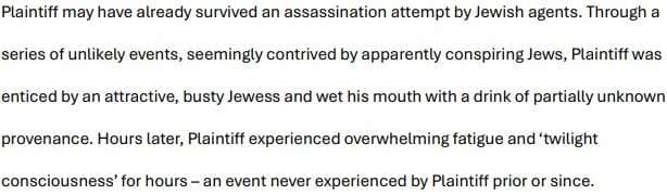 "Plaintiff Was Enticed by an Attractive, Busty Jewess, and Wet His Mouth with a Drink of Partially Unknown Provenance"