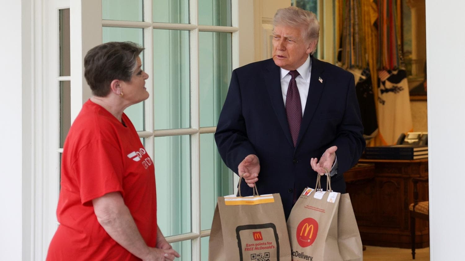 Trump talks about Iran and Pope Leo after White House DoorDash delivery