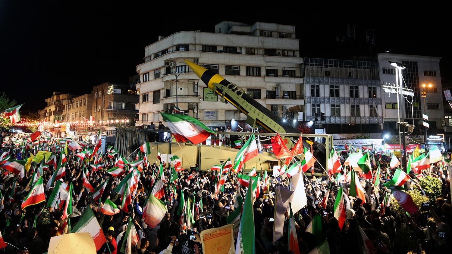 Iran displays apparent ballistic missile at Tehran rally