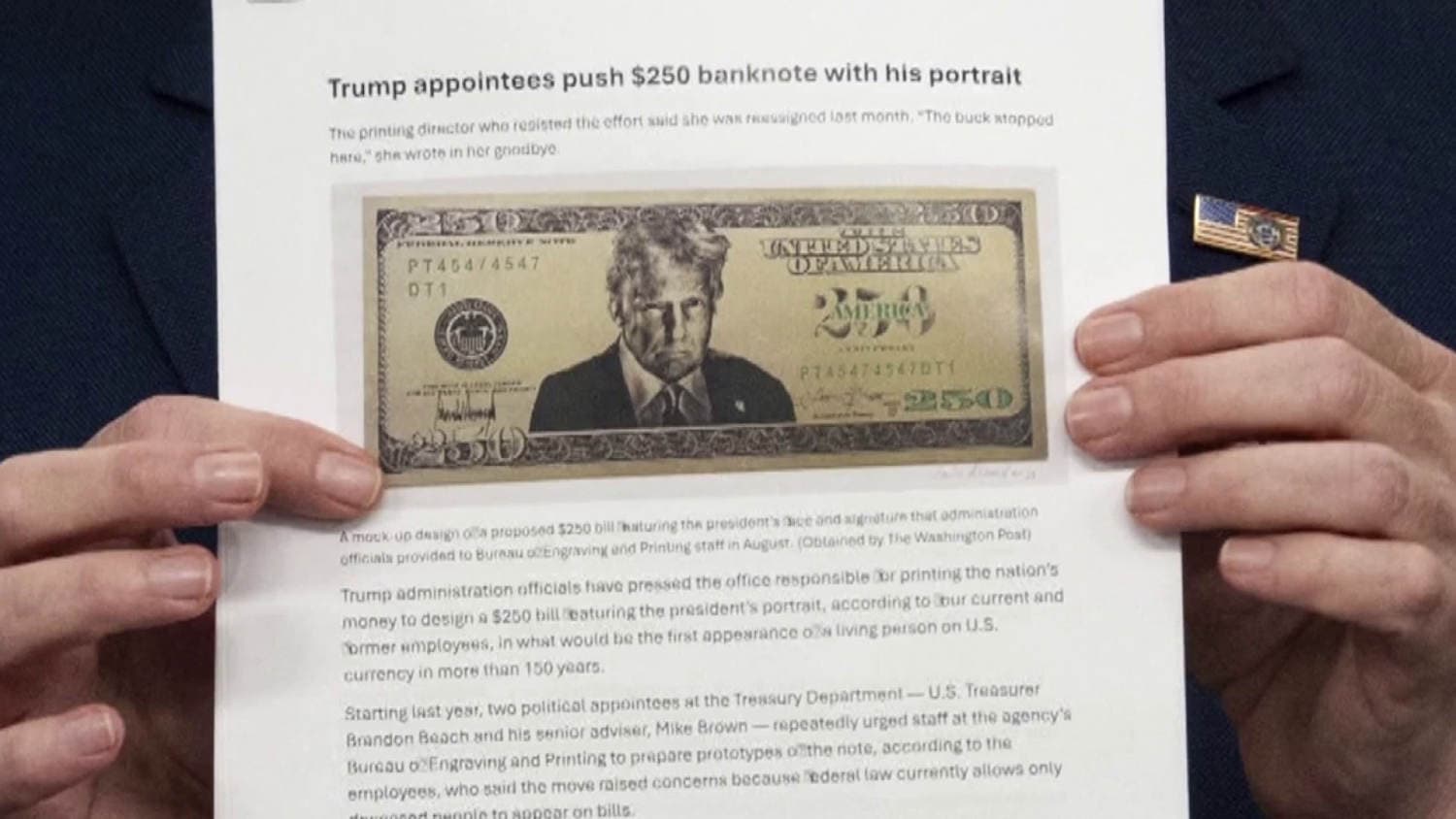 Trump administration prepares to put his face on $250 bill even as law prohibits it