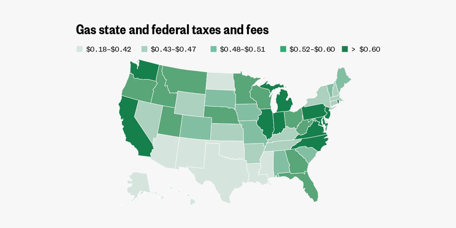 Map: How much you pay in federal and state gas taxes