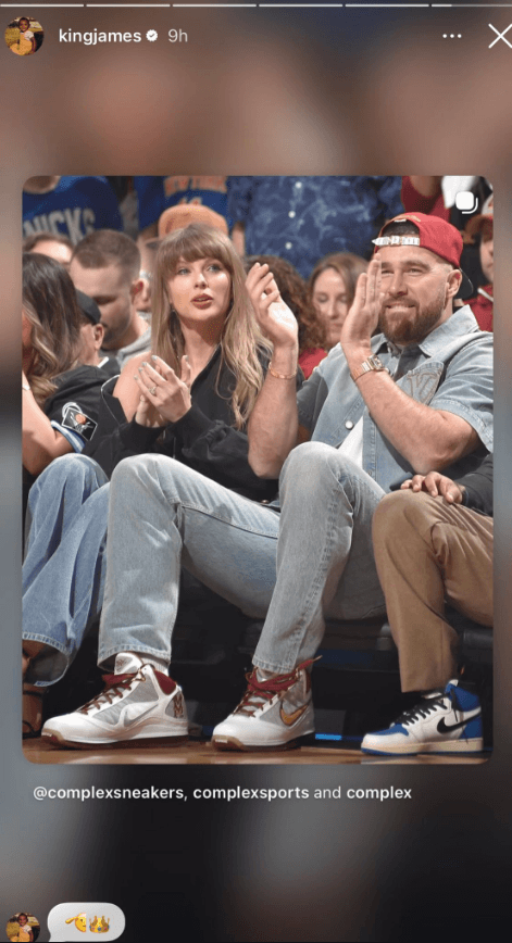 LeBron James salutes Taylor Swift and Travis Kelce as couple support Cavaliers in Game 3 loss to Knicks
