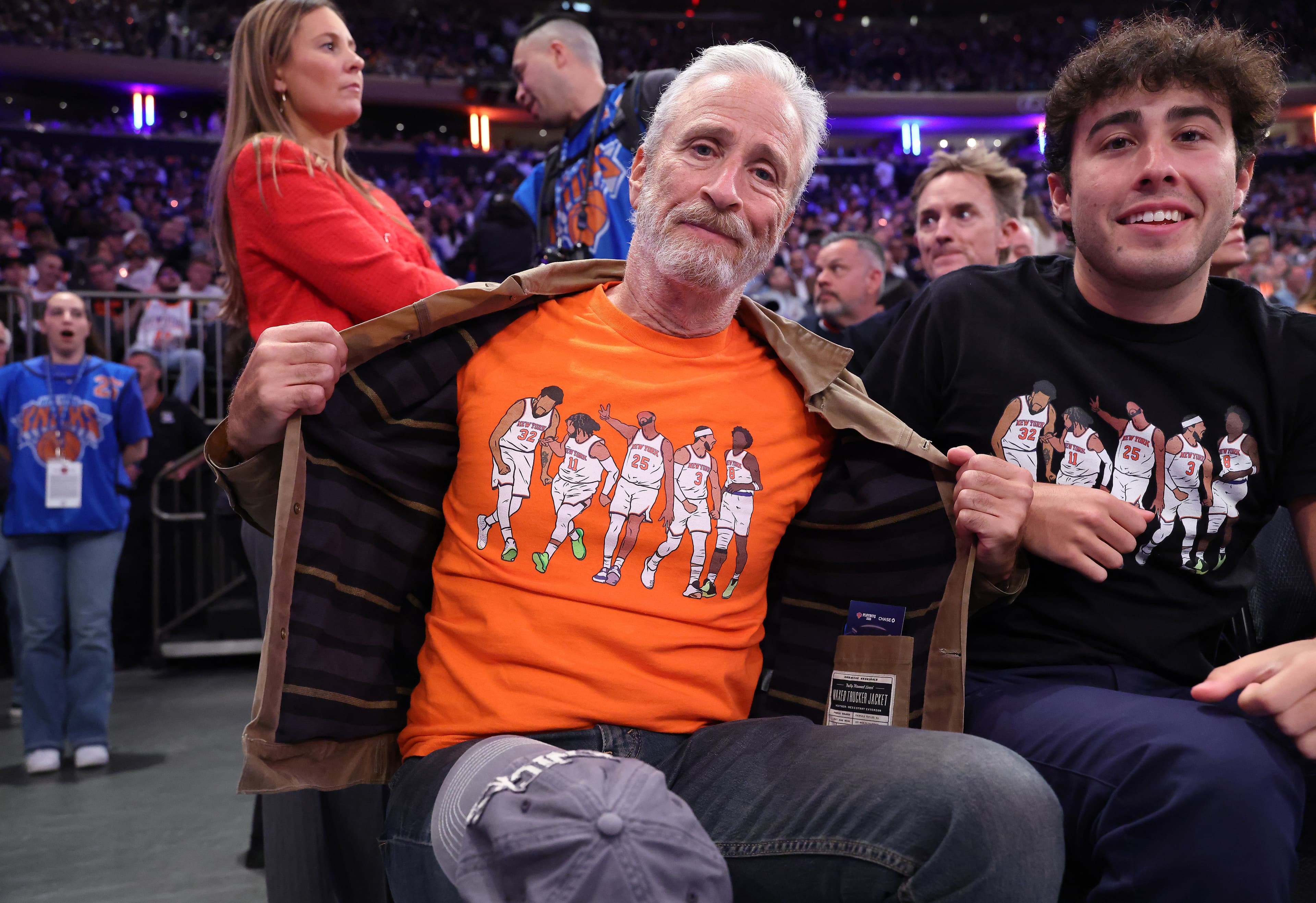 Jon Stewart and Alicia Keys swept up in Knicks mania