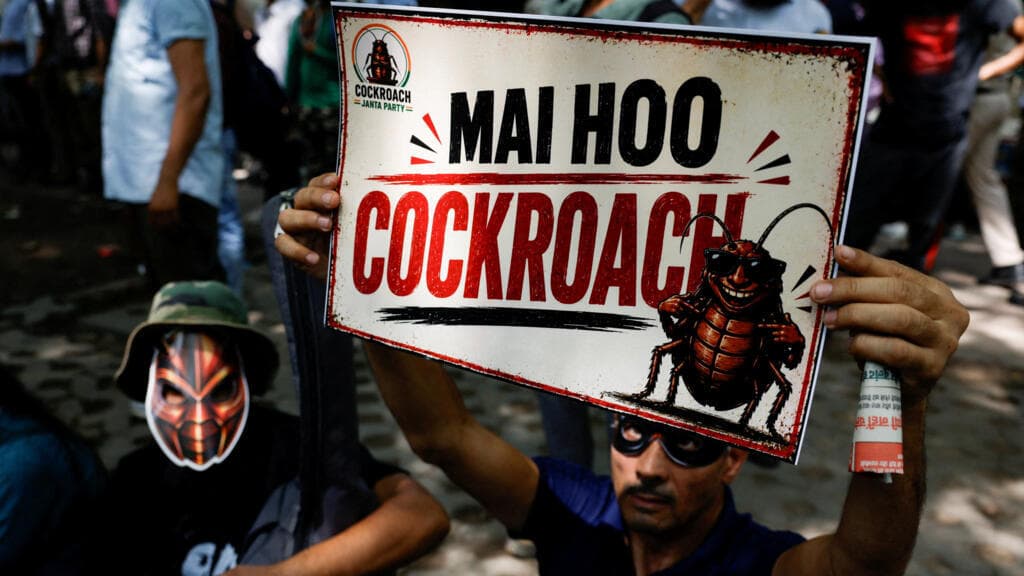 Supporters of India's Gen Z 'cockroach' party stage first protest in New Delhi
